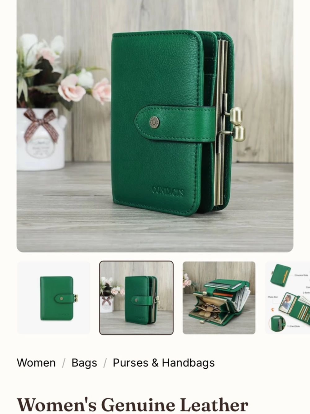 Women’s Genuine Leather Green Wallet